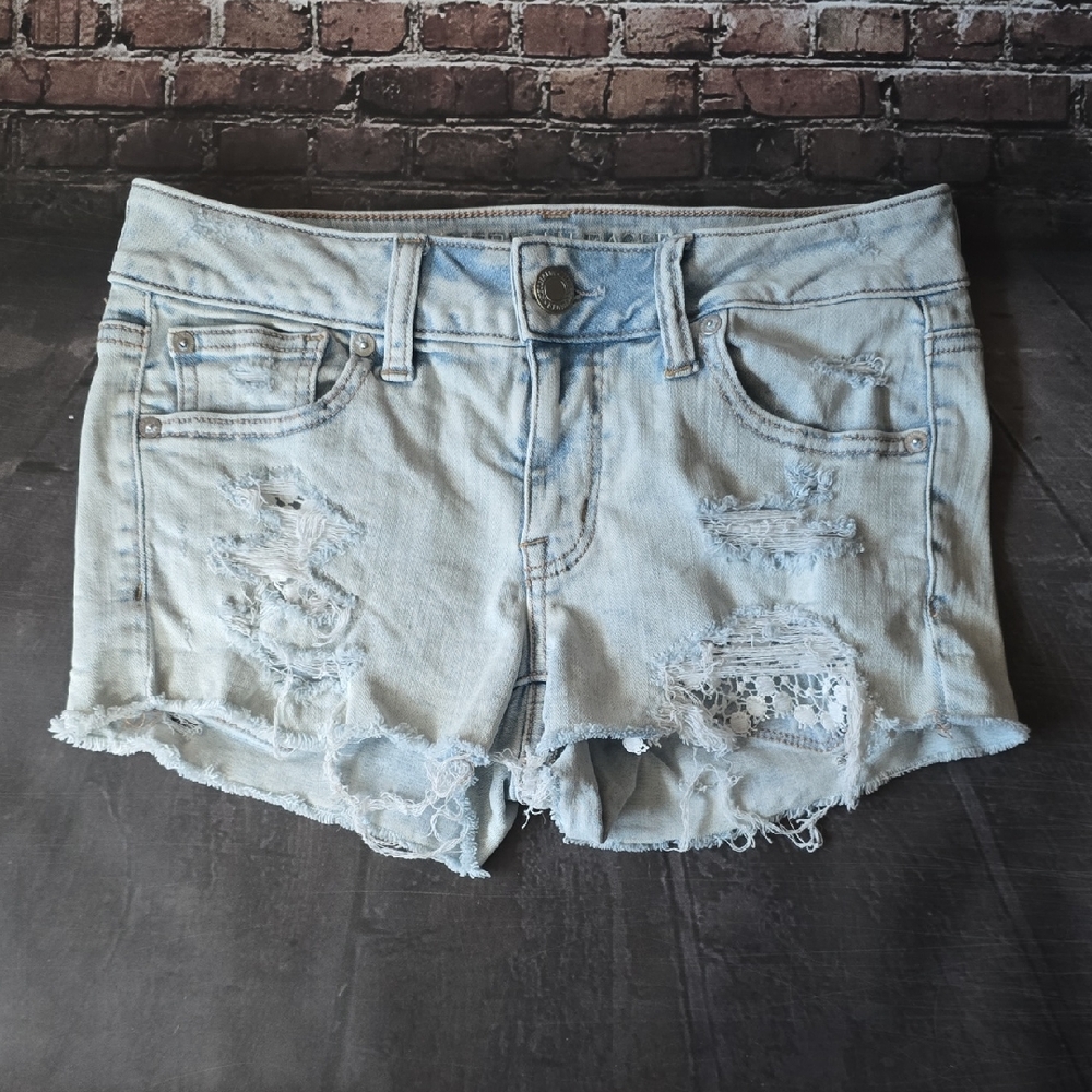 American Eagle Distressed Light Blue Denim Shorts